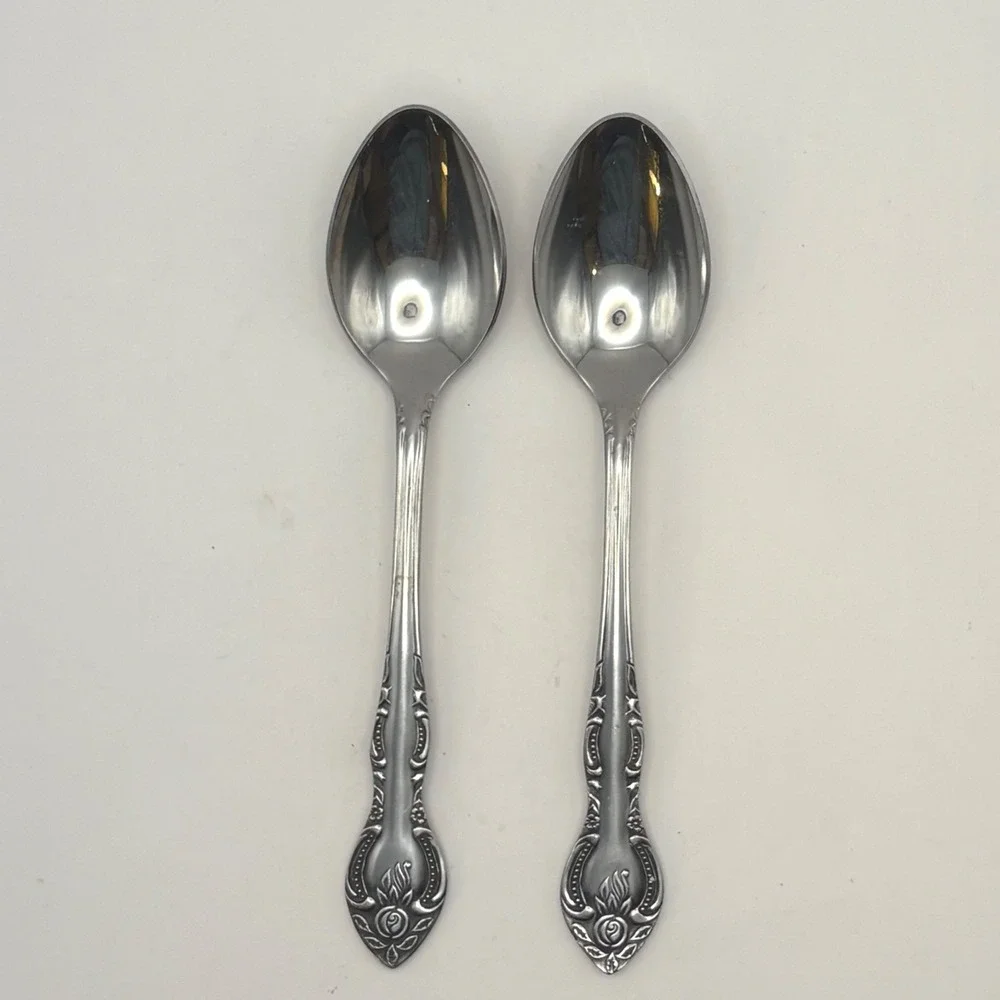 Hanford Forge Charleston Classic 2pc Oval Soup Place Spoons Stainless Korea